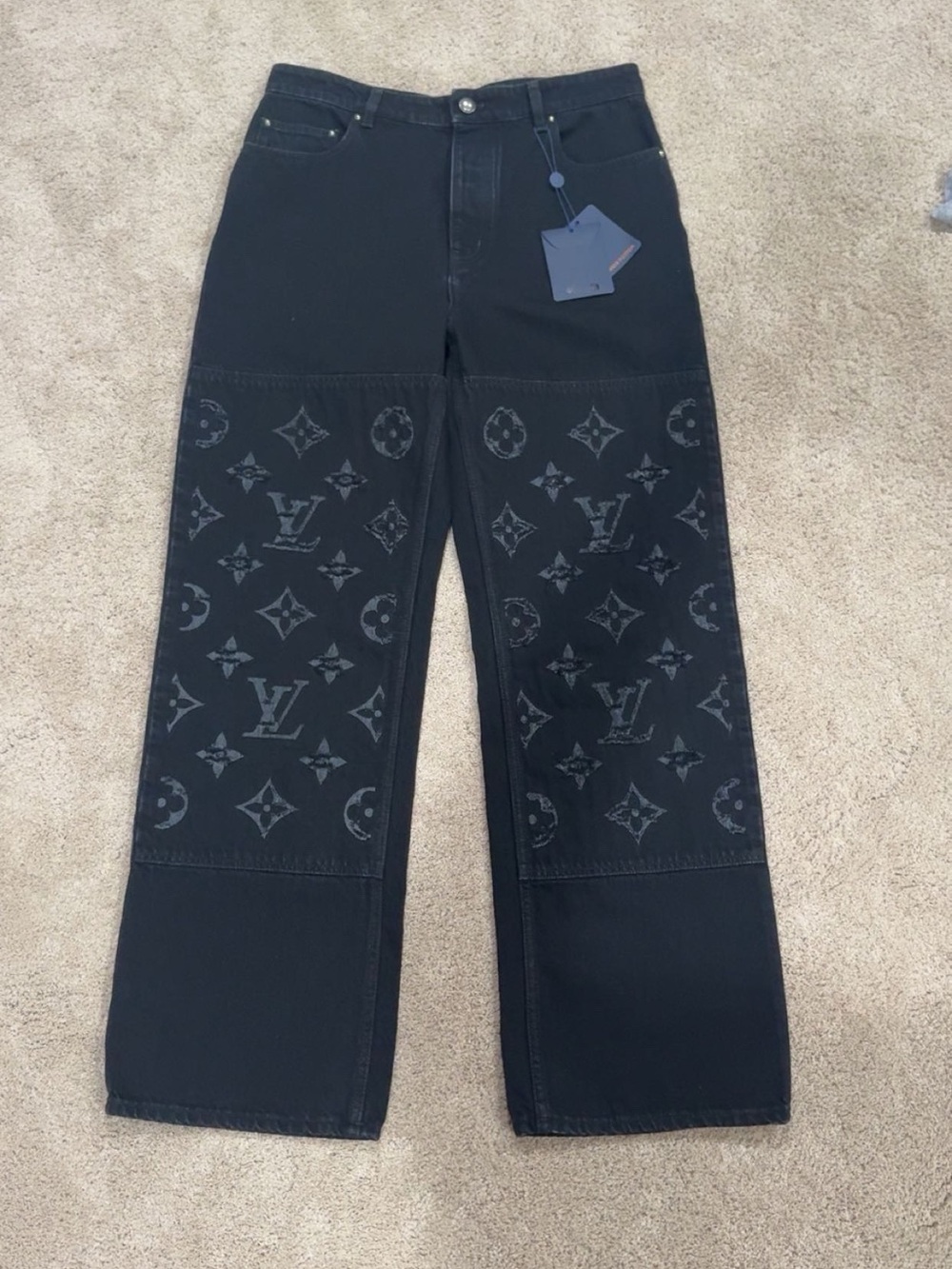 Louis Vuitton Black Monogram Panel Relaxed Men's Jeans